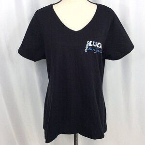 Hard Luck Bar & Grill T-Shirt Womens Size XL Black Short Sleeve V-Neck Darts